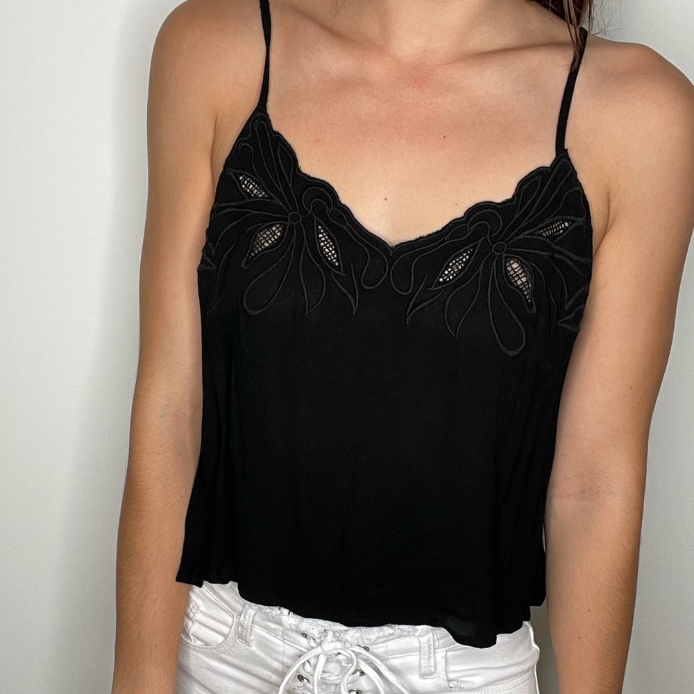 Brandy Melville Flowered Cut Out Crop Top